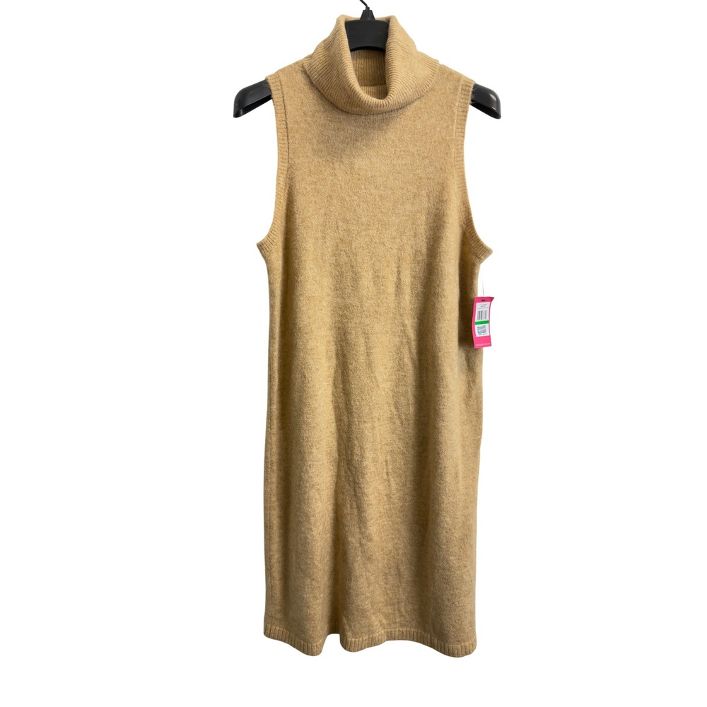 Vince Camuto Sleeveless Turtleneck Sweater Dress Women's L Latte Heather Tan